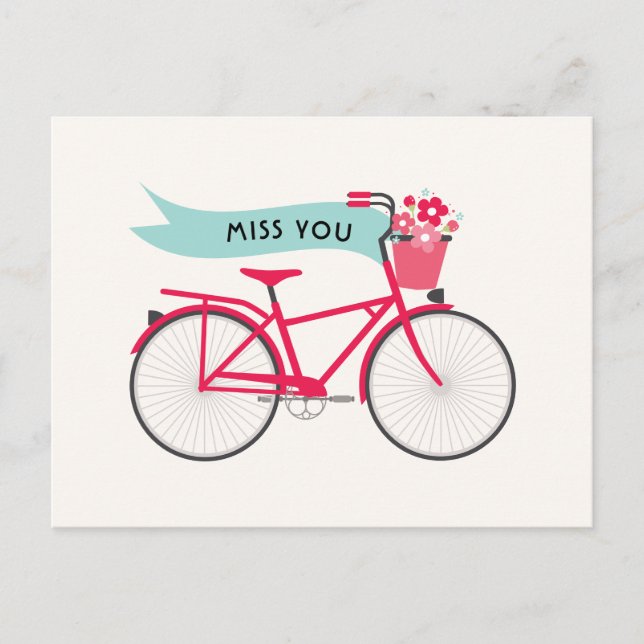 Cartão Postal Bicicleta Rosa Floral Menciona Você Personalizada (Frente)