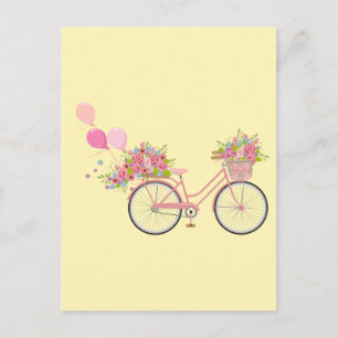 Cartão Postal Bicicleta Rosa Whimsical