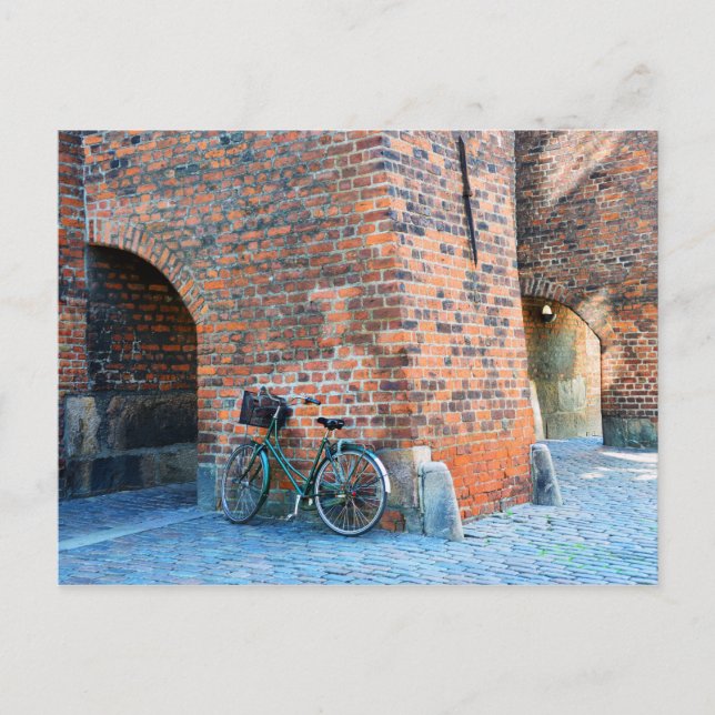 Cartão Postal Bicicleta, Rua, Nicholas Church, Copenhagen, Dinam (Frente)