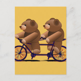Cartão Postal Bicicleta Tandem, Teddy Bear Impressão