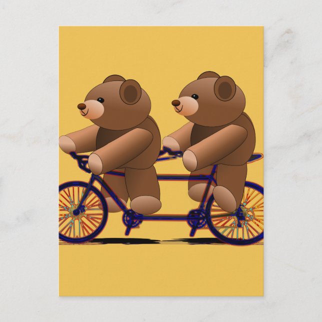 Cartão Postal Bicicleta Tandem, Teddy Bear Impressão (Frente)