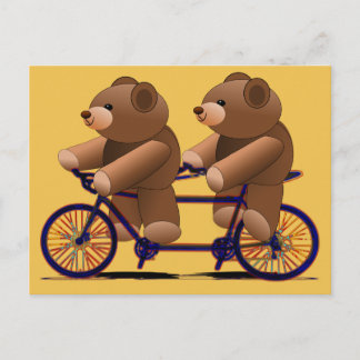 Cartão Postal Bicicleta Tandem, Teddy Bear Impressão