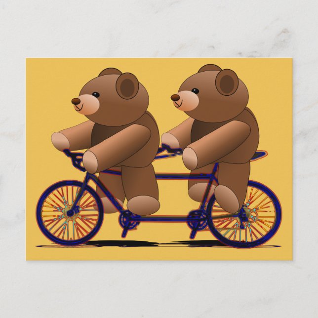 Cartão Postal Bicicleta Tandem, Teddy Bear Impressão (Frente)
