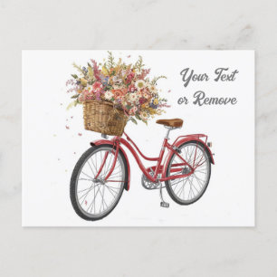 Cartão Postal Bicicleta Vermelha com Cesto de Flores Vintage