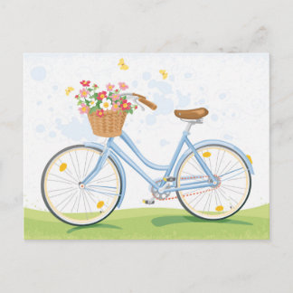 Cartão Postal Bicicleta Vintage com Flower Basket