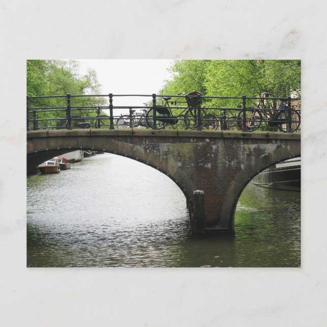 Cartão Postal Bicicletas no PostCard da ponte de Amsterdã (Frente)