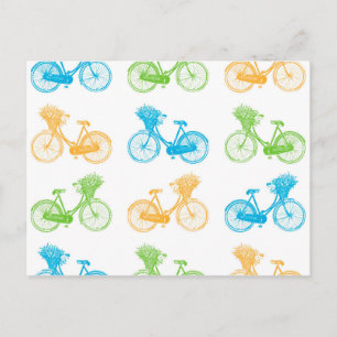 Cartão Postal Bicicletas vintage com cesto de flores parede colo