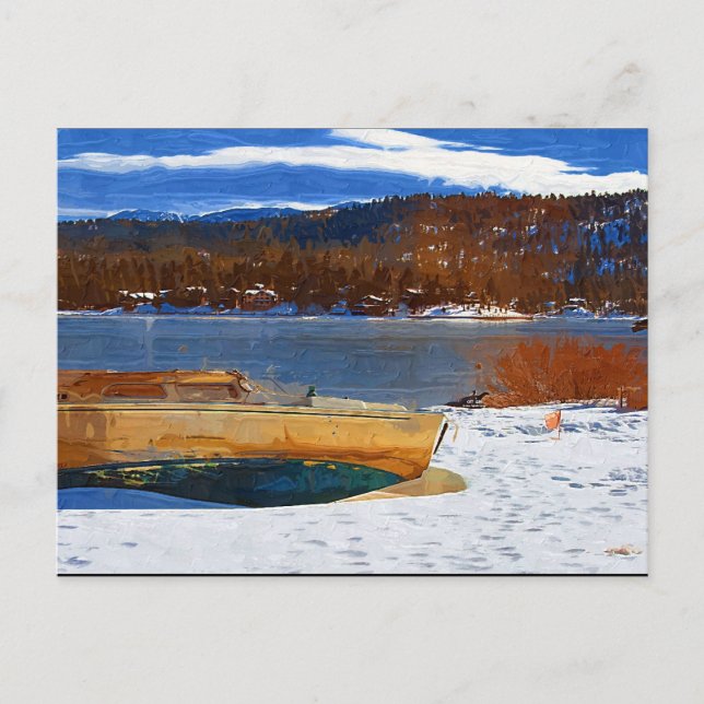 Cartão Postal Big Bear Lake, snow and boat (Frente)