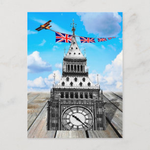 Cartão Postal Big Ben, Airoplane, Union Jacks, Surreal London