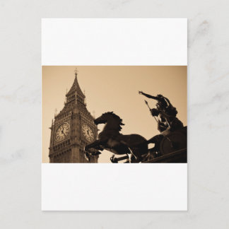 Cartão Postal Big Ben e estátua de Boadiceia em tom sépia