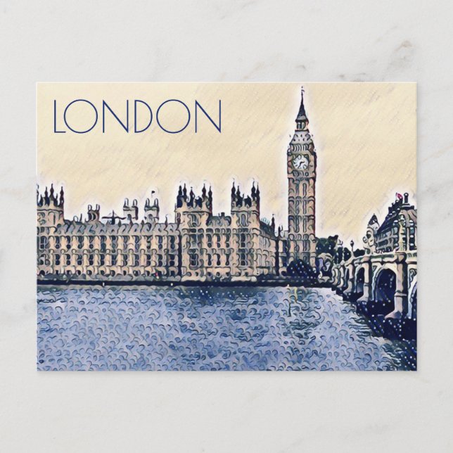 Cartão Postal Big Ben London Watercolor art (Frente)