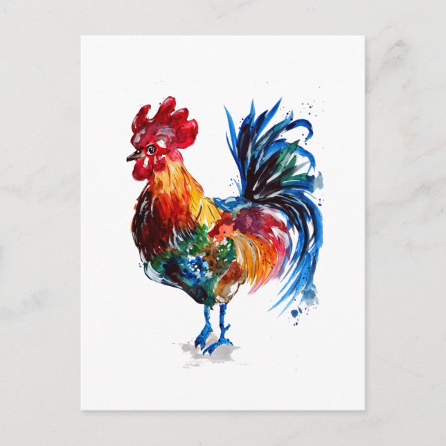 Cartão Postal Big Rooster Watercolor (Frente)