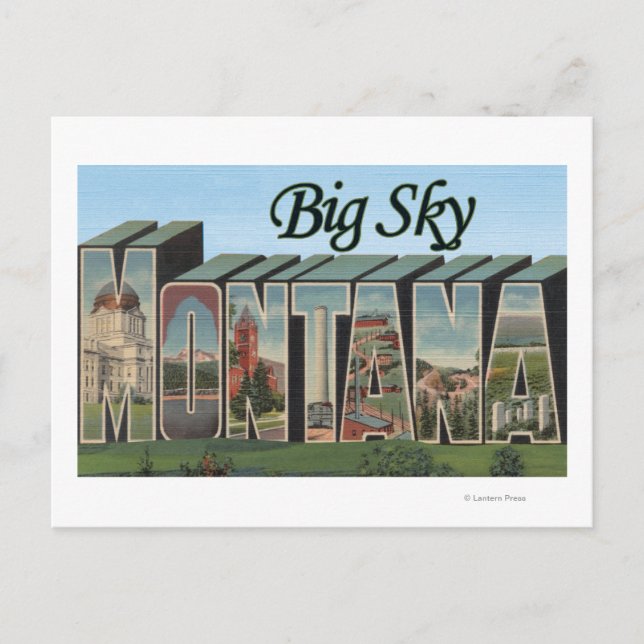Cartão Postal Big Sky, Montana - Cenas com Letras Grandes (Frente)