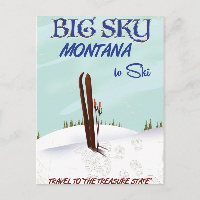 Cartão Postal Big Sky, poster de viagens de esqui de Montana (Frente)