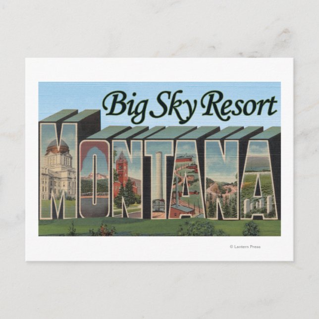 Cartão Postal Big Sky Resort, Montana - Cenas com Letras Grandes (Frente)