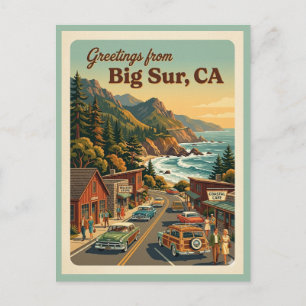 Cartão Postal Big Sur CA Saudações Estrada Costeira Retro