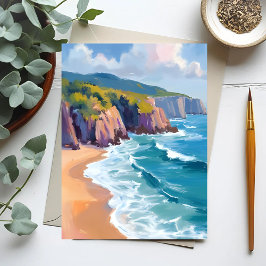 Cartão Postal Big Sur, Pintura em Aquarela do Oceano da Califórn