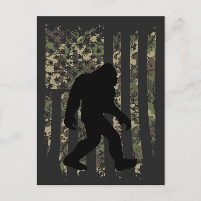 Cartão Postal Bigfoot Sasquatch American Camouflaged USA Flag T- (Frente)
