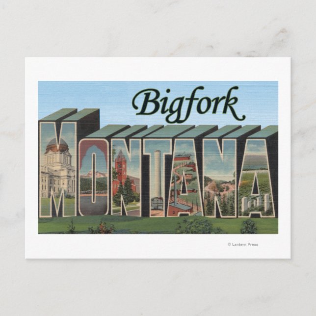 Cartão Postal Bigfork, Montana - Cenas com Letras Grandes (Frente)