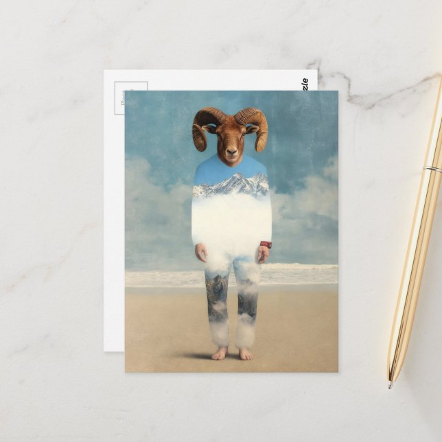 Cartão Postal Bighorn Sheep Person on the Beach (Frente/Verso In Situ)