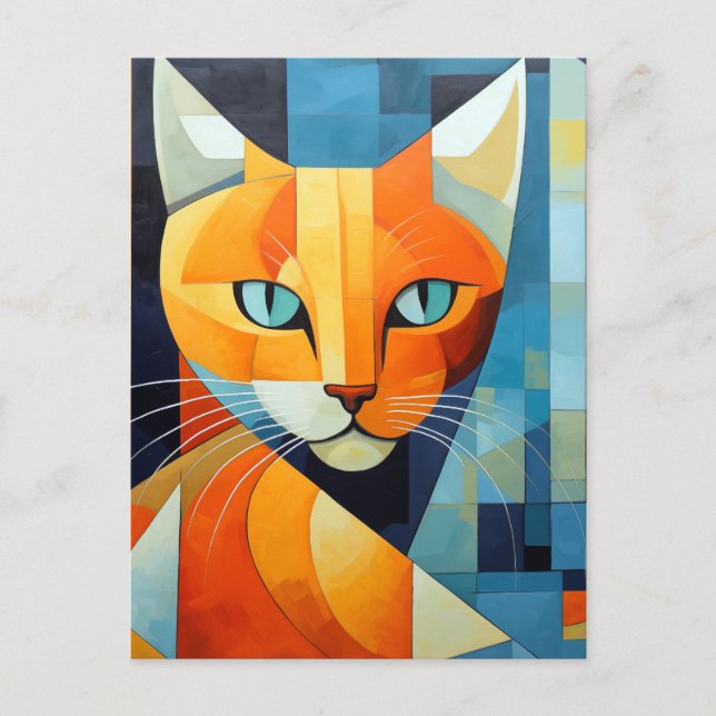 Cartão Postal Bigodes Abstratos: Gato Laranja (Frente)
