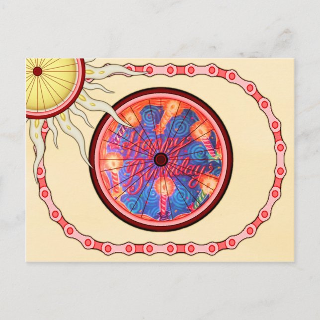 Cartão Postal Biker Cyclist Happy Birthday (Frente)