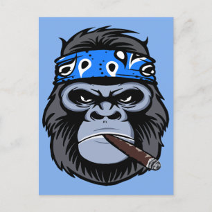 Cartão Postal Biker gorilla fumando arte de charuto fumante