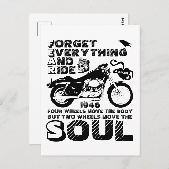 Cartão Postal Biker Soul, Data Personalizada de Nascimento (Frente/Verso)