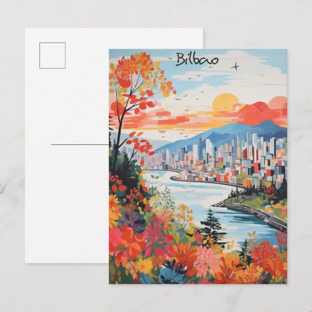 Cartão Postal Bilbao Spain Travel City Painting Aesthetic (Frente/Verso)