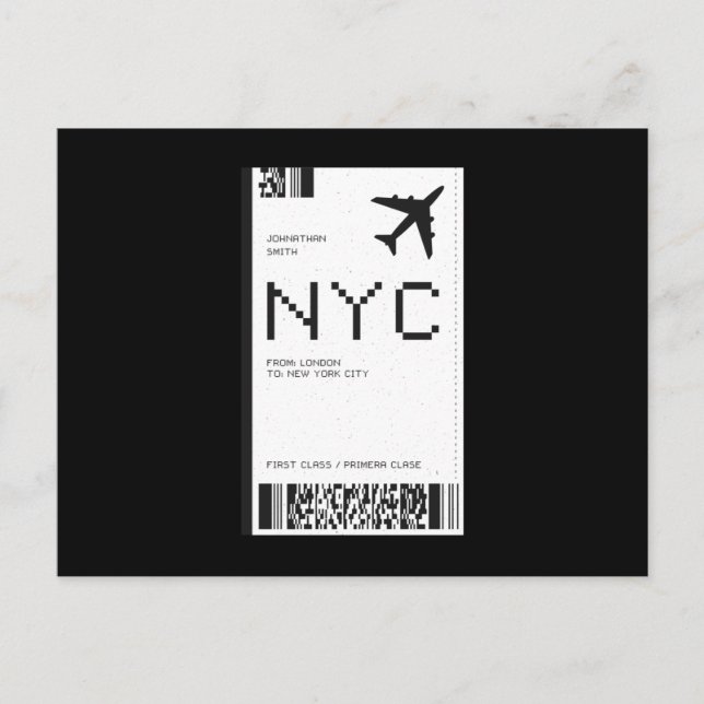 Cartão Postal Bilhete de Avião NYC (Frente)
