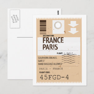 Cartão Postal Bilhete de avião Paris França