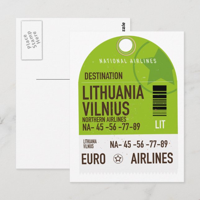Cartão Postal Bilhete de viagem do avião de Vilnius, Lituânia (Frente/Verso)