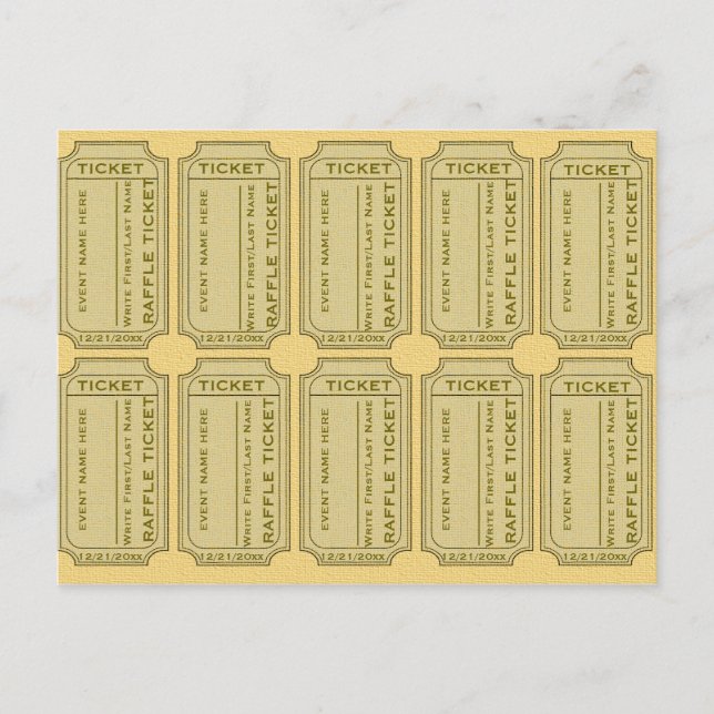 Cartão Postal Bilhetes de Raffle Dourados (Frente)