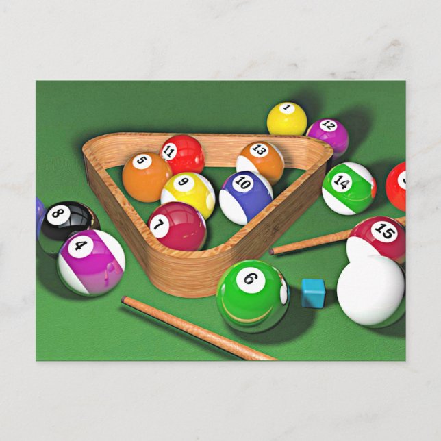 Cartão Postal Billiard, arrume-os, design colorido, (Frente)