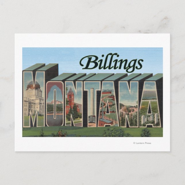Cartão Postal Billings, Montana - Cenas com Letras Grandes (Frente)