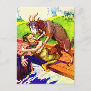 Cartão Postal billy goat gruff e troll