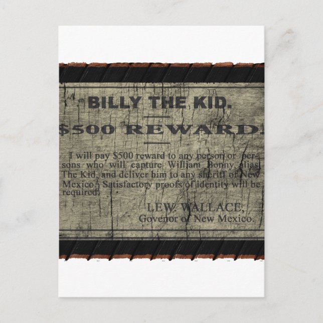 Cartão Postal Billy The Kid Queria Poster (Frente)