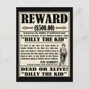 Cartão Postal Billy the Kid queria Poster