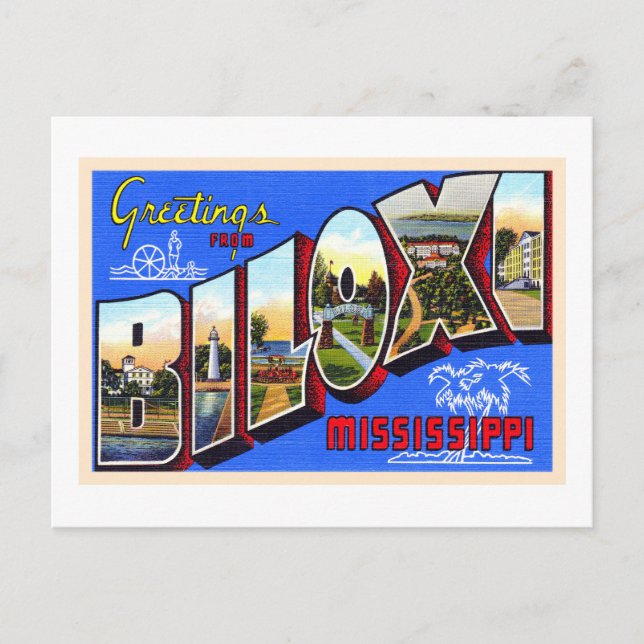 Cartão Postal Biloxi Mississippi - Letra Grande (Frente)
