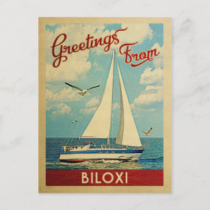 Cartão Postal Biloxi Postcard Sailboat Vintage Mississippi