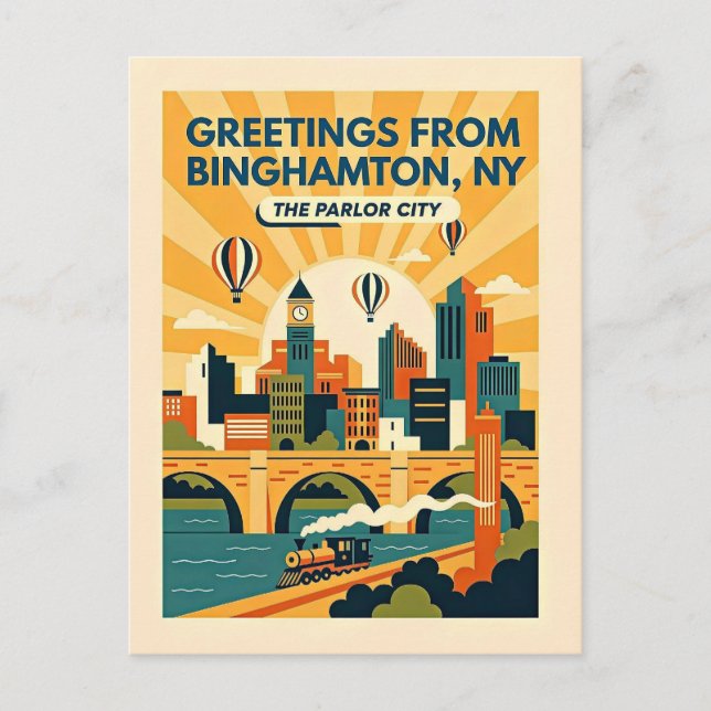 Cartão Postal Binghamton NY A Cidade da Sala Retro (Frente)