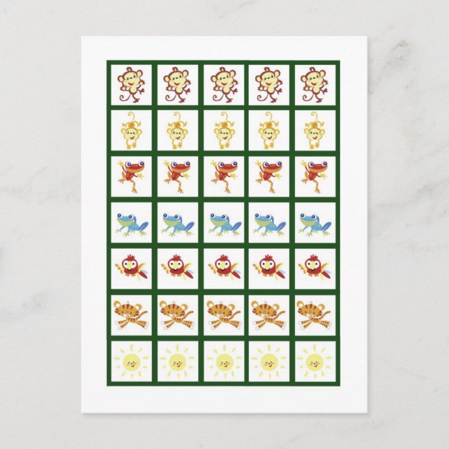 Cartão Postal Bingo Card Markers Rain-Forest Selgle Animal (Frente)