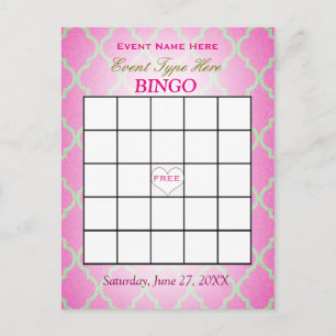 Cartão Postal Bingo Card   Pink Quatrefoil