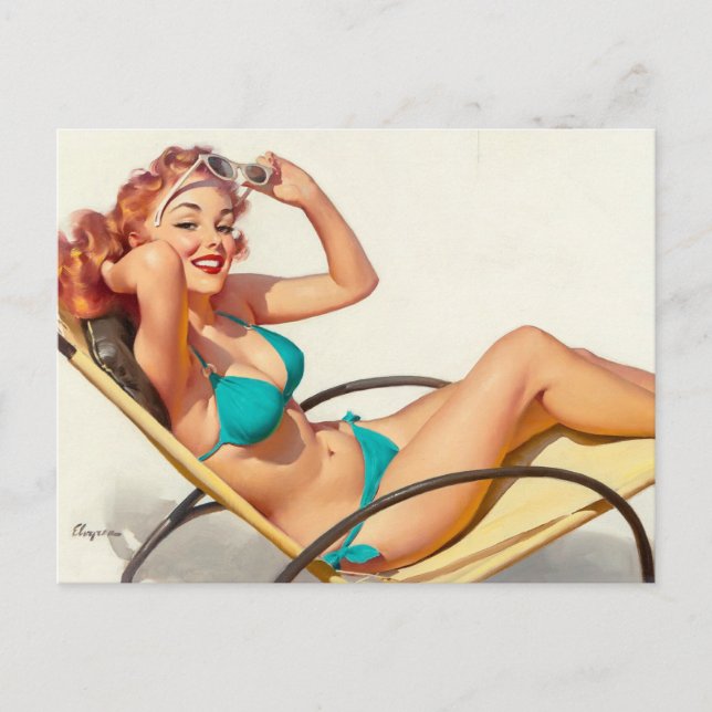 Cartão Postal Biquíni Turquesa Pin Up (Frente)