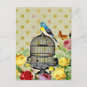 Cartão Postal Bird Cage flower Vintage