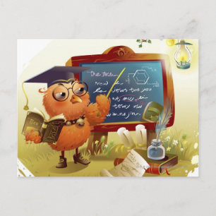 Cartão Postal Bird holding a book and teaching at a blackboard