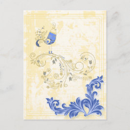 Cartão Postal Bird Retro Floral Fine Art