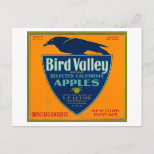 Cartão Postal Bird Valley Apple Crate LabelWatsonville, CA
