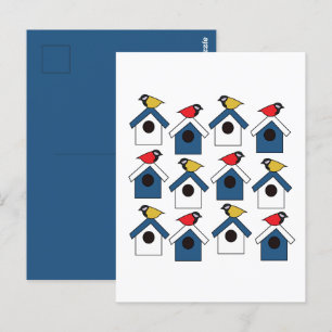 Cartão Postal Birdhouse Bird House Aves Coloridas