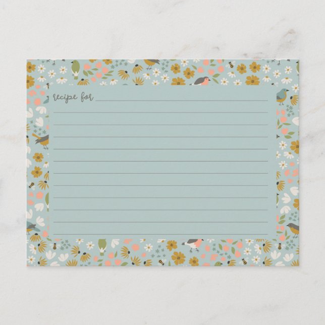 Cartão Postal Birds and Bees Floral Bridal Shower Recipe Card (Frente)